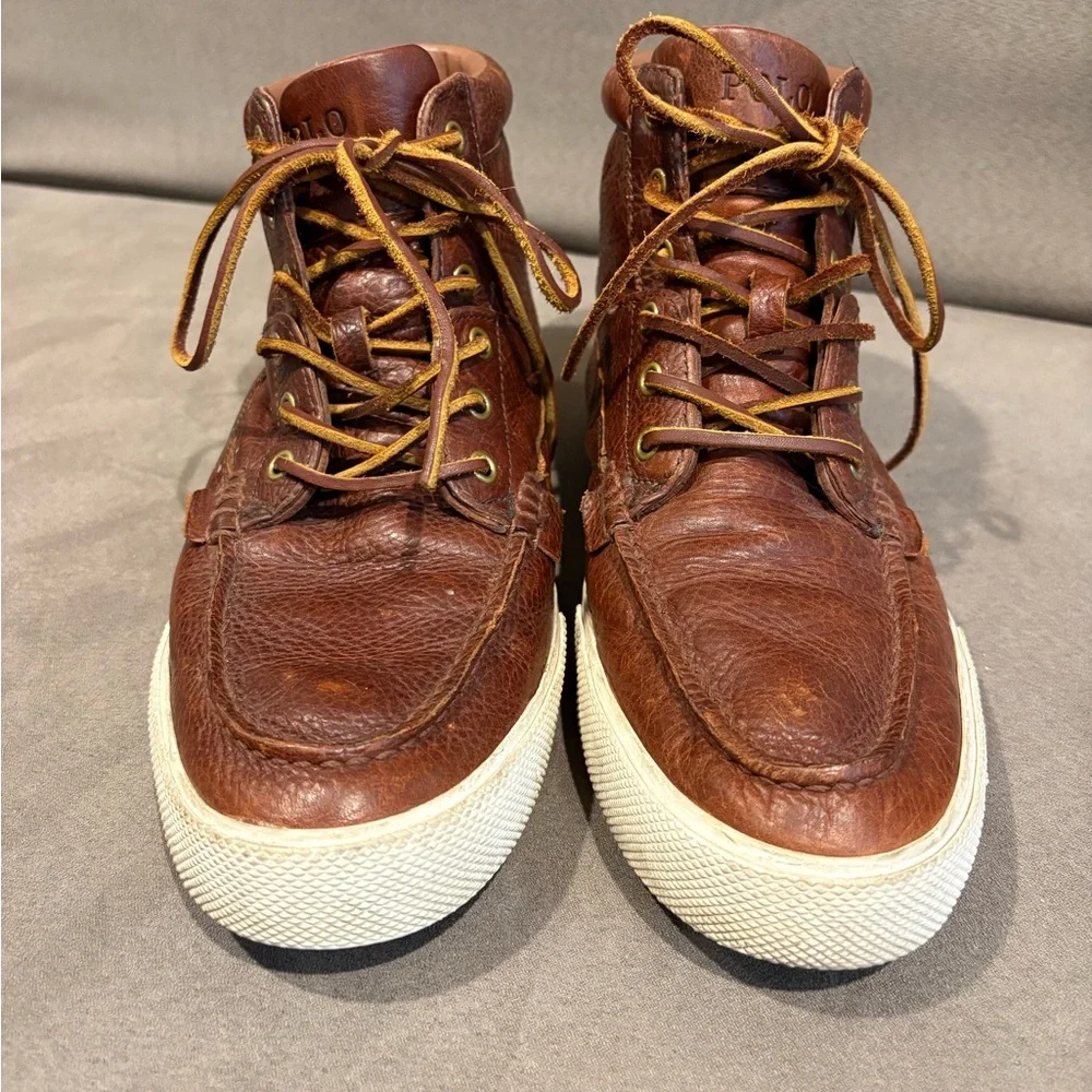 Polo Ralph Lauren Tavis Sneaker High Top Lace Up Brown Leather Casual Men’s 10.5